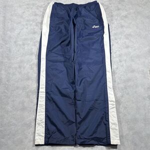 Vintage Asics Navy Mens Track Pants Baggy Wide leg Button Snap Size XL